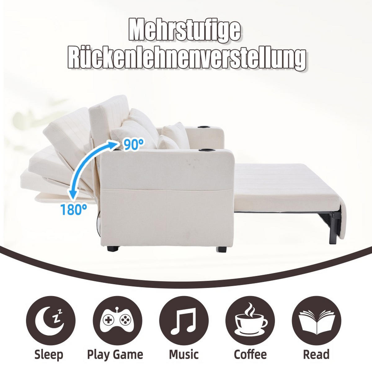 SCHLAFSOFA Zweisitzer mit Schlaffunktion,ausziehbar,Chenille,Beige - Beige, Textil (73/83/139cm) - LVHOM