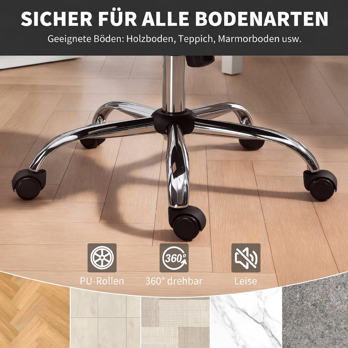 SCHREIBTISCHSTUHL Samt (100% Polyester), Stahl Grau - Chromfarben/Grau, Textil/Metall (63/96/64cm) - HOMCOM