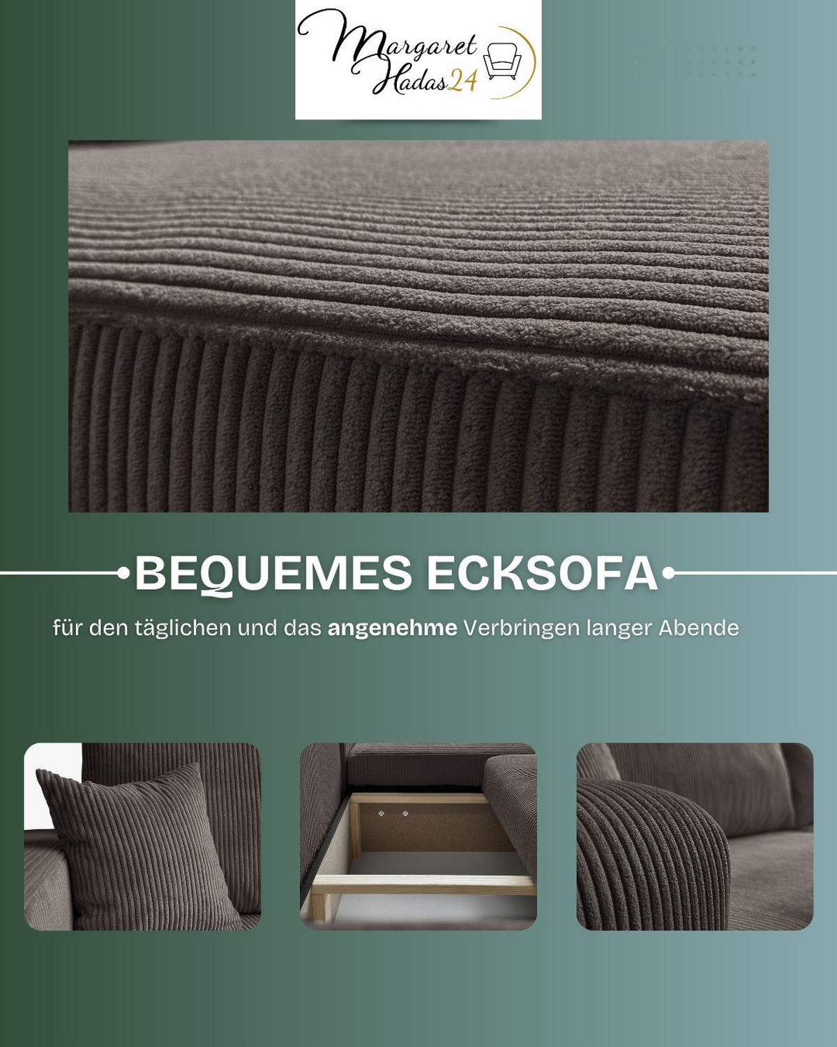 ECKSOFA Sofia in L-Form 277 x 143 cm Schlaffunktion Bettkasten Couch Cord universale Seite, hellbraun - Hellbraun, Kunststoff (143/83/277cm) - Margaret Hadas24
