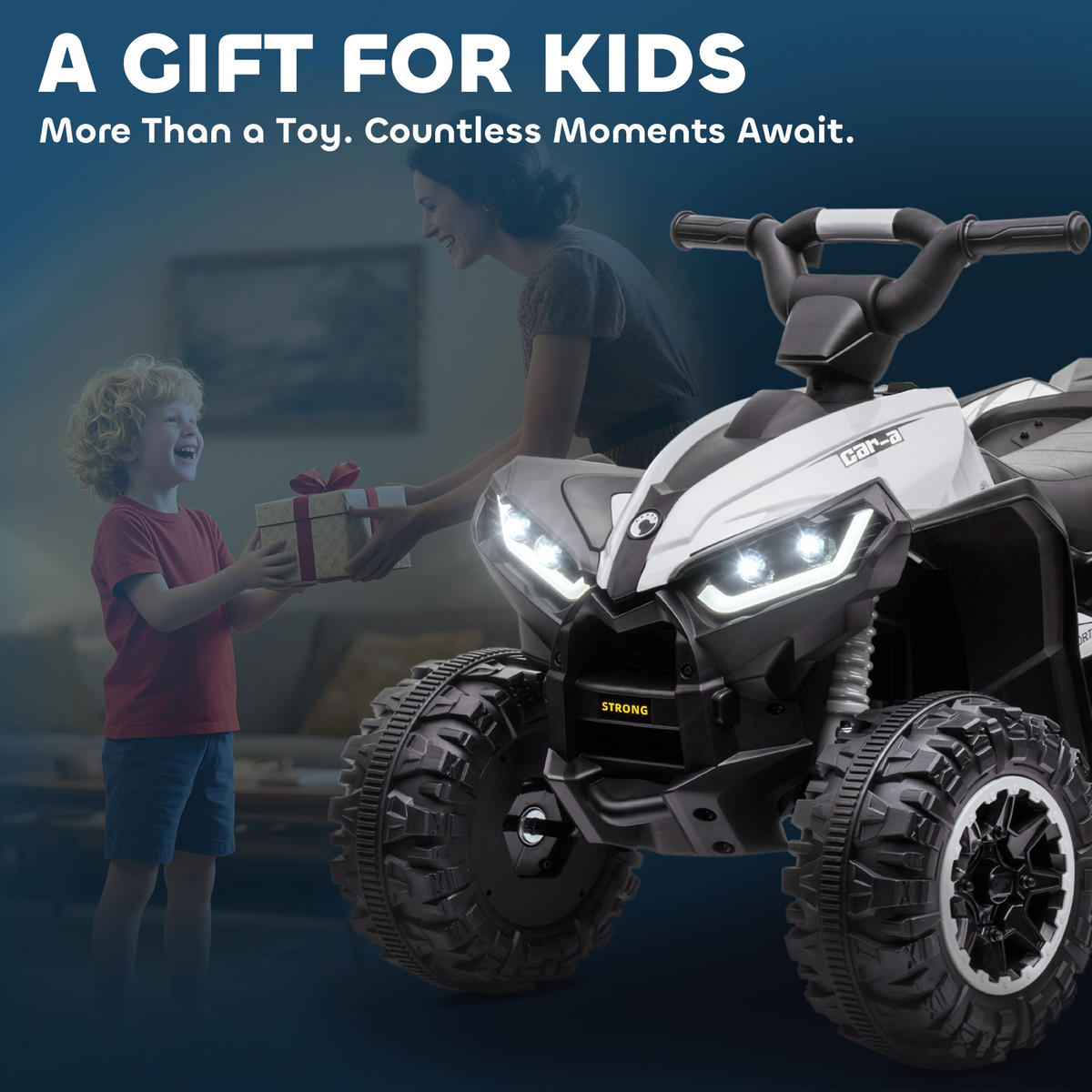 MINI ELEKTRO-QUAD KINDER, Schwarz+Weiß, Kunststoff+ Metall - Weiß, Metall (83/53/55.5cm) - HOMCOM