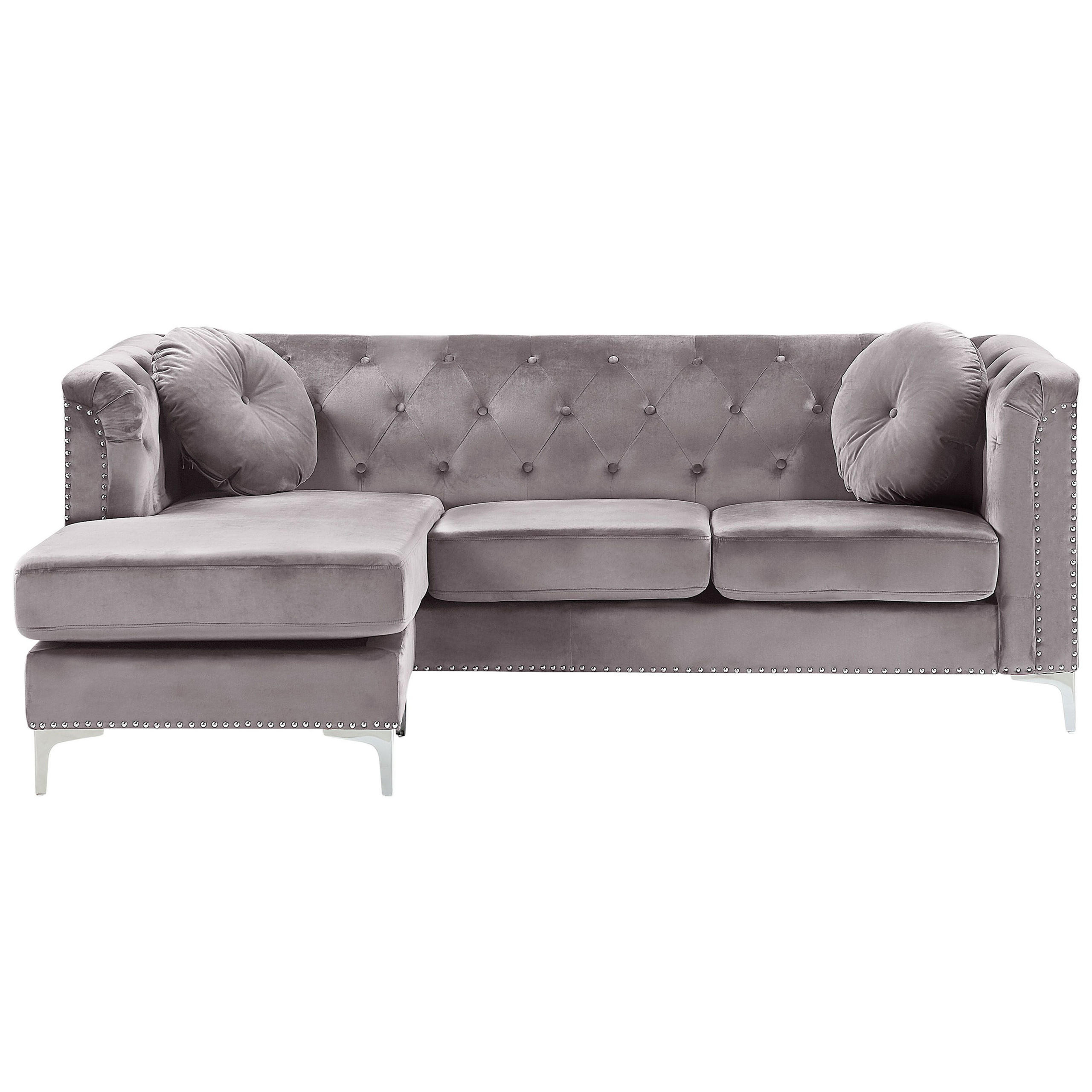 ECKSOFA Samtstoff Grau linksseitig Flen - Grau, Textil (212/145cm) - Beliani