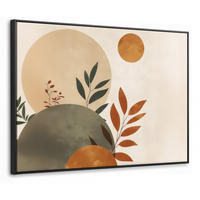 LEINWAND Bilder mit Rahmen - Formen - Rund - Blätter - Beige - 100x70 - Rostfarben, Textil (100/70cm) - MuchoWow
