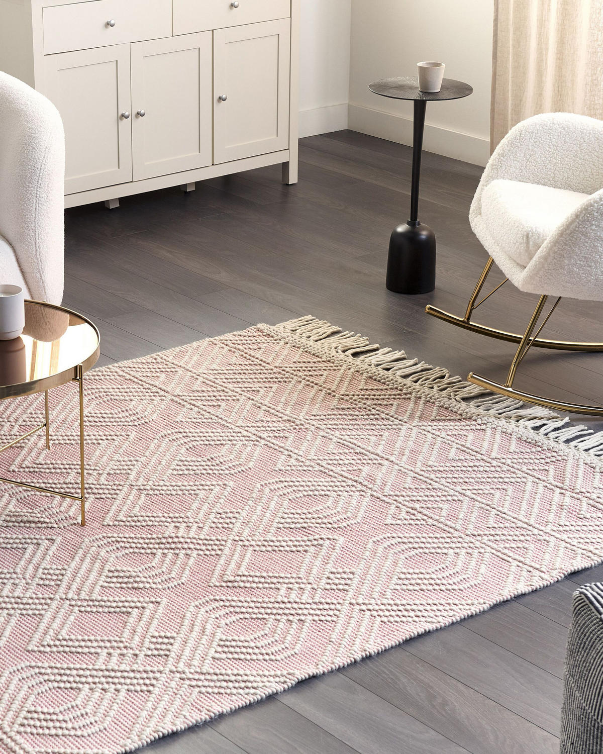 KURZFLOR-TEPPICH Adana 230/160 cm - Pink, Textil (160/230cm) - Beliani