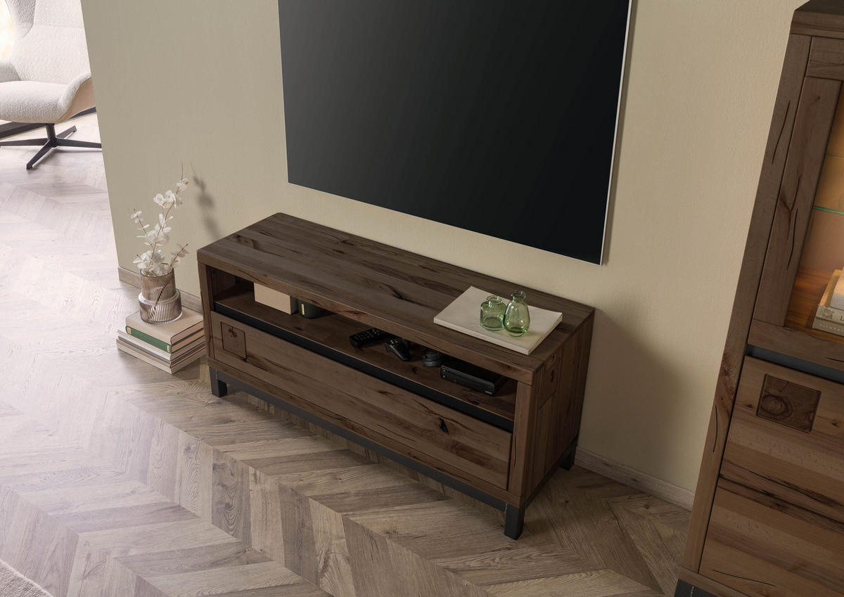 TV-BOARD Kernbuche 120x40x56 tabacco braun geölt VILLANDERS #212 - Braun, Holzwerkstoff (120/56/40cm) - Massivmoebel24