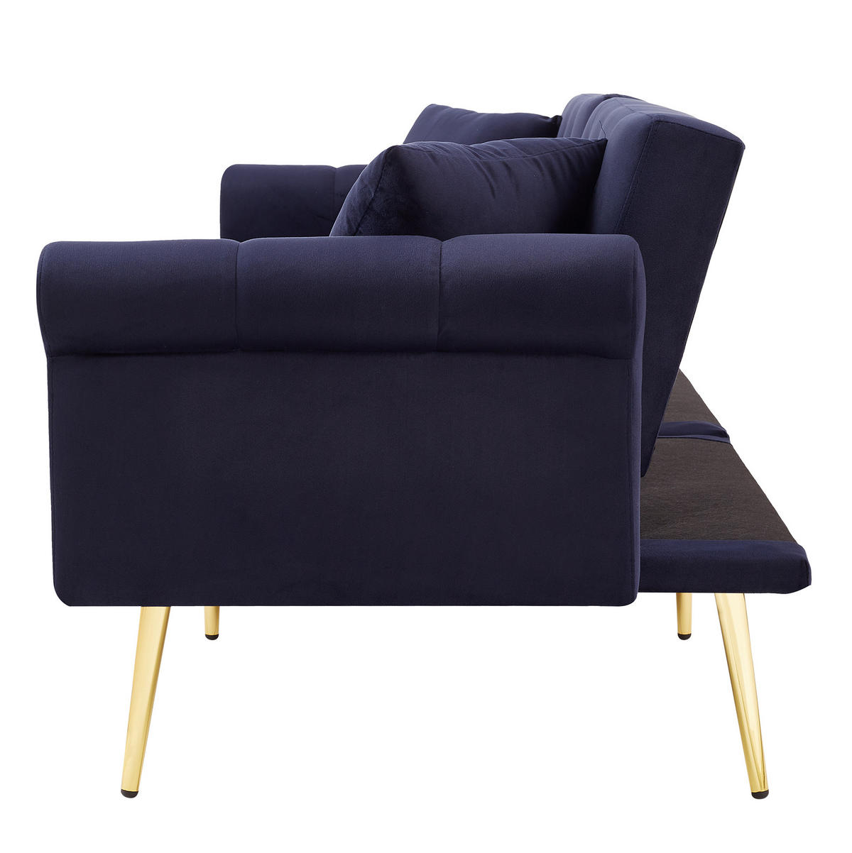 SCHLAFSOFA aus Samt 147x85 cm Antikblau mit 3-stufig verstellbarer Rückenlehne und goldfarbenen Metallfüßen - Blau, Kunststoff (75/70/173cm) - Modfu
