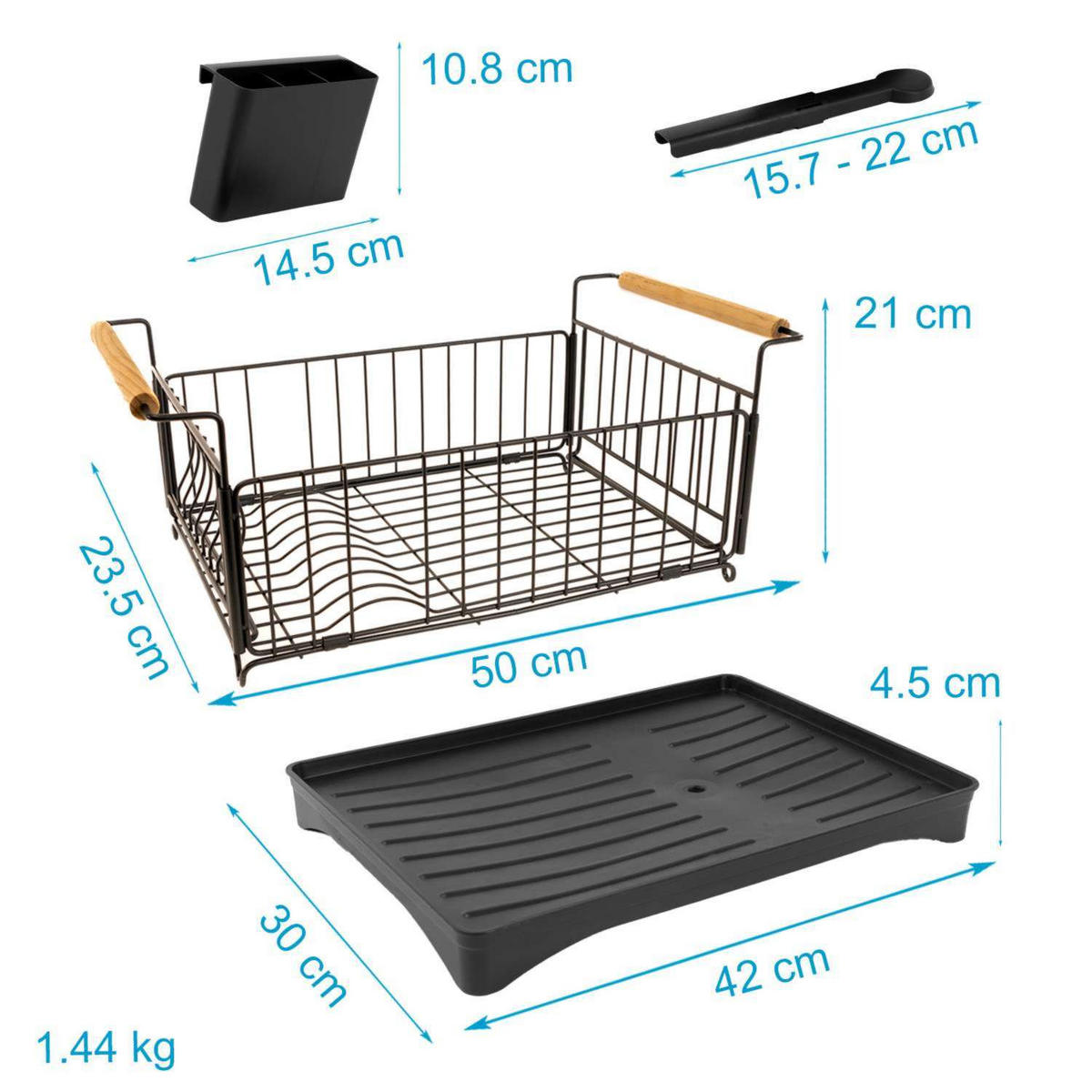 GESCHIRR-ABTROPFGESTELL mit Abtropfschale - Schwarz, Metall (29/23.5/50cm) - Intirilife