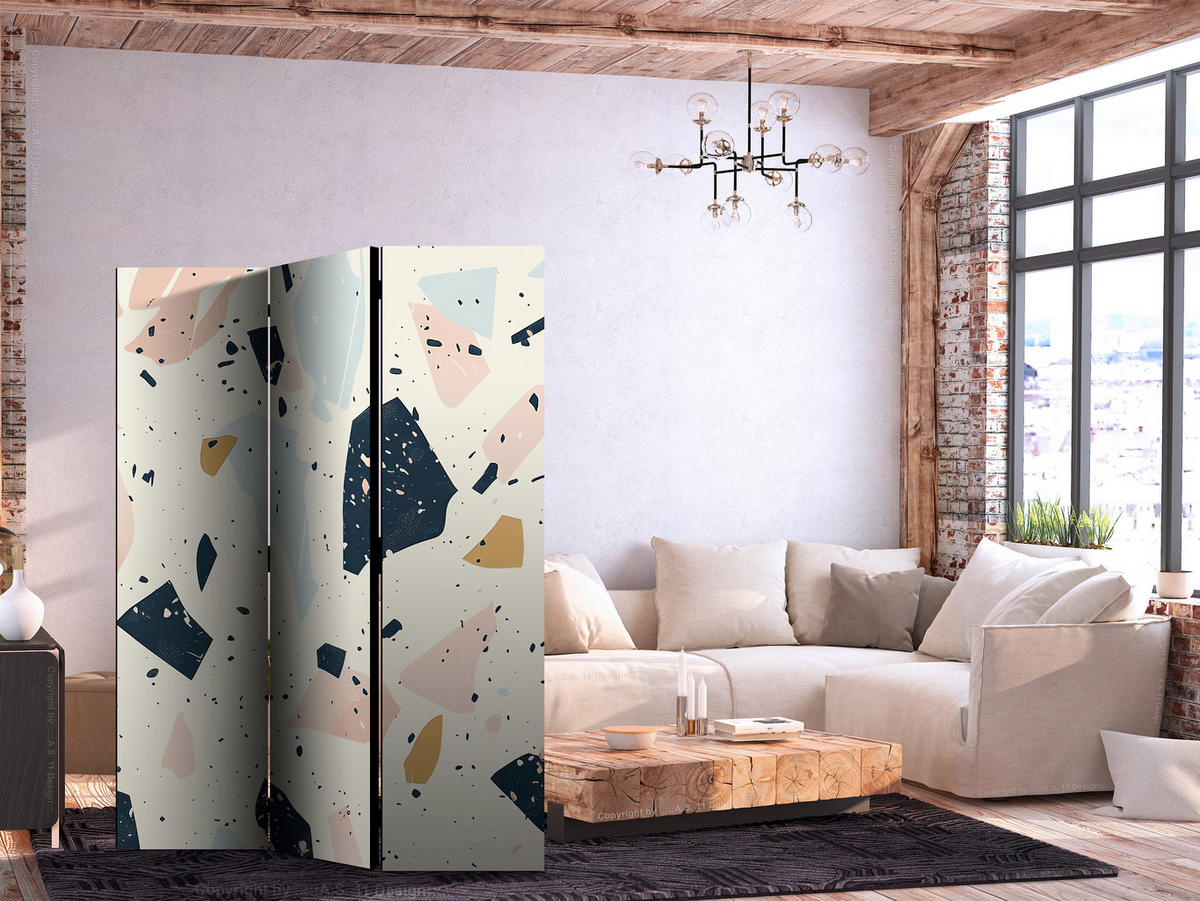 PARAVENT Akustik 3-tlg 135x172 cm Terrazzo Steinformen - Multicolor, Holz/Textil (135/172/3cm) - Muralo