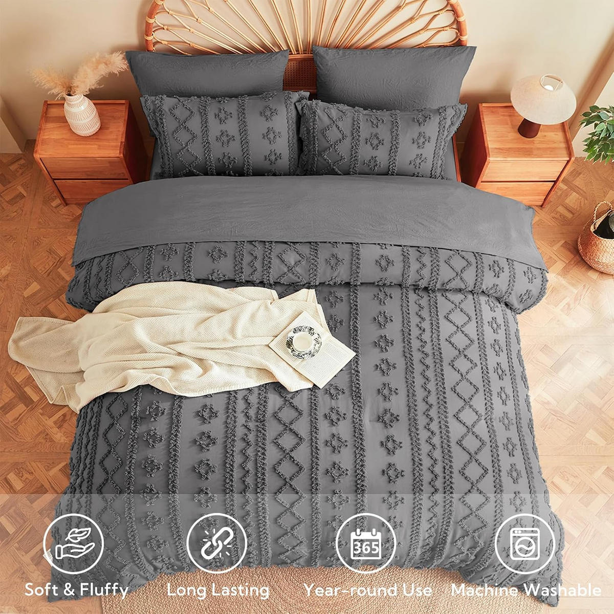 BETTBEZUG (200 x 230 cm) + zwei Kissenbezüge (51 x 76 cm) – Grau - Grau, Textil (230/200cm)