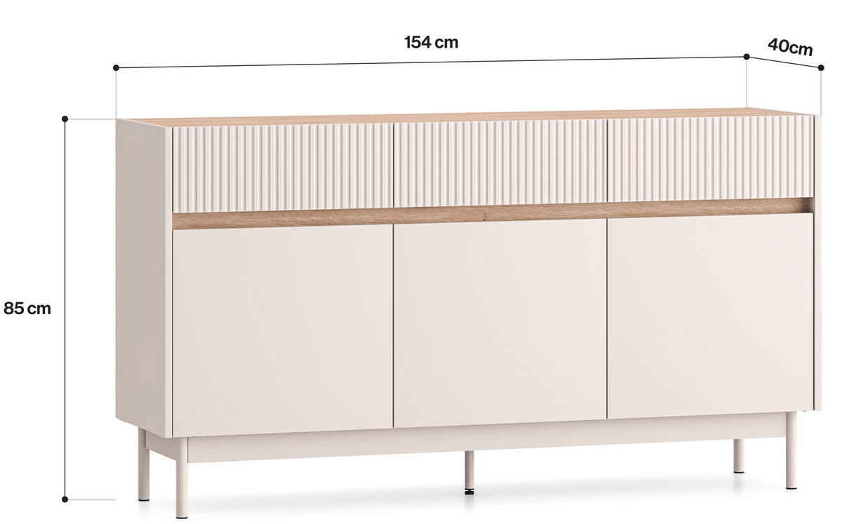 SIDEBOARD Dunea Cashmere / Eiche Cremona Torro 154 / 40 / 85 cm - Kaschmir/Creme, Holz/Holzwerkstoff (154/85/40cm) - Feldmann-Wohnen