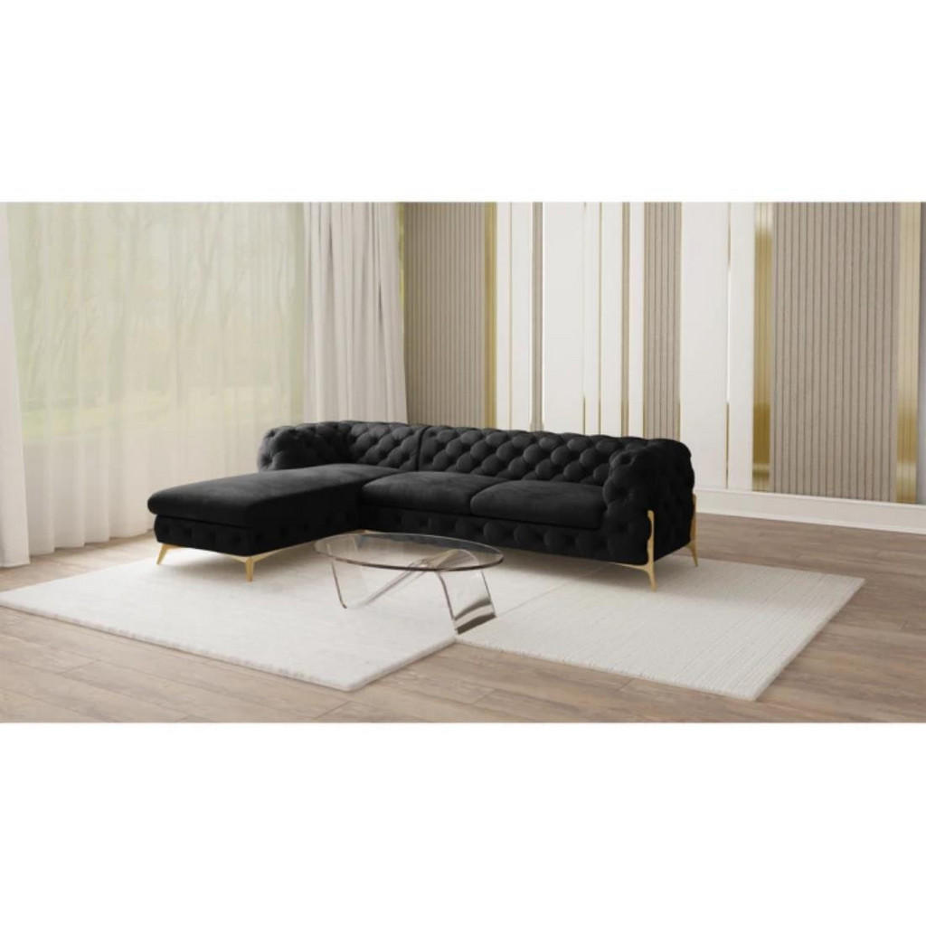Thumbnail - S-Style Möbel Ecksofa, Schwarz, Textil, Echtholz,Buche, Birke, 5-Sitzer, Füllung: Polyetherschaumkern, Eckteil, L-Form, ...