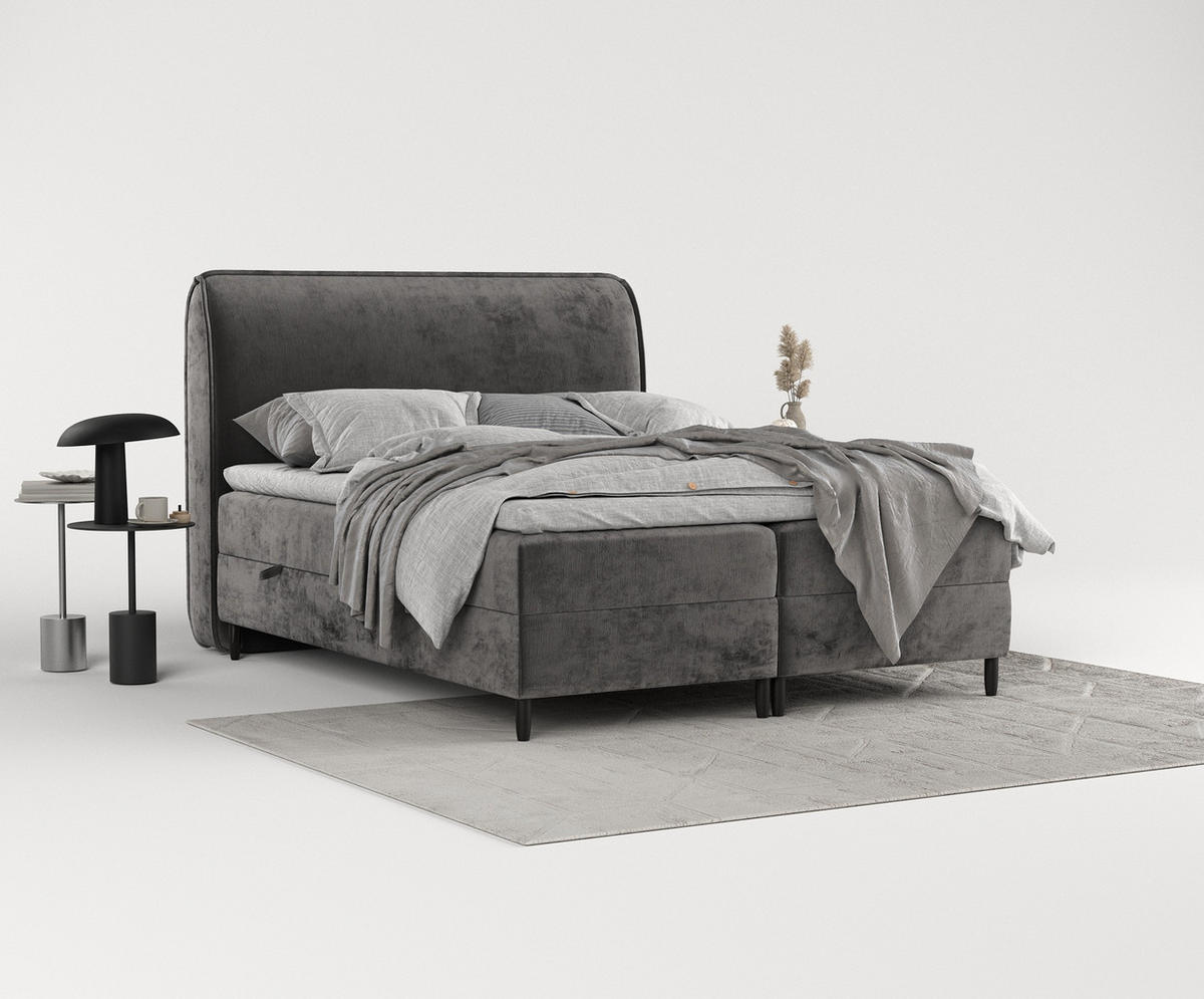 BOXBETT Melba Dunkelgrau 180/200 cm mit Matratze und Topper - Dunkelgrau/Schwarz, Holz/Holzwerkstoff (180/200cm) - Maison de Reve