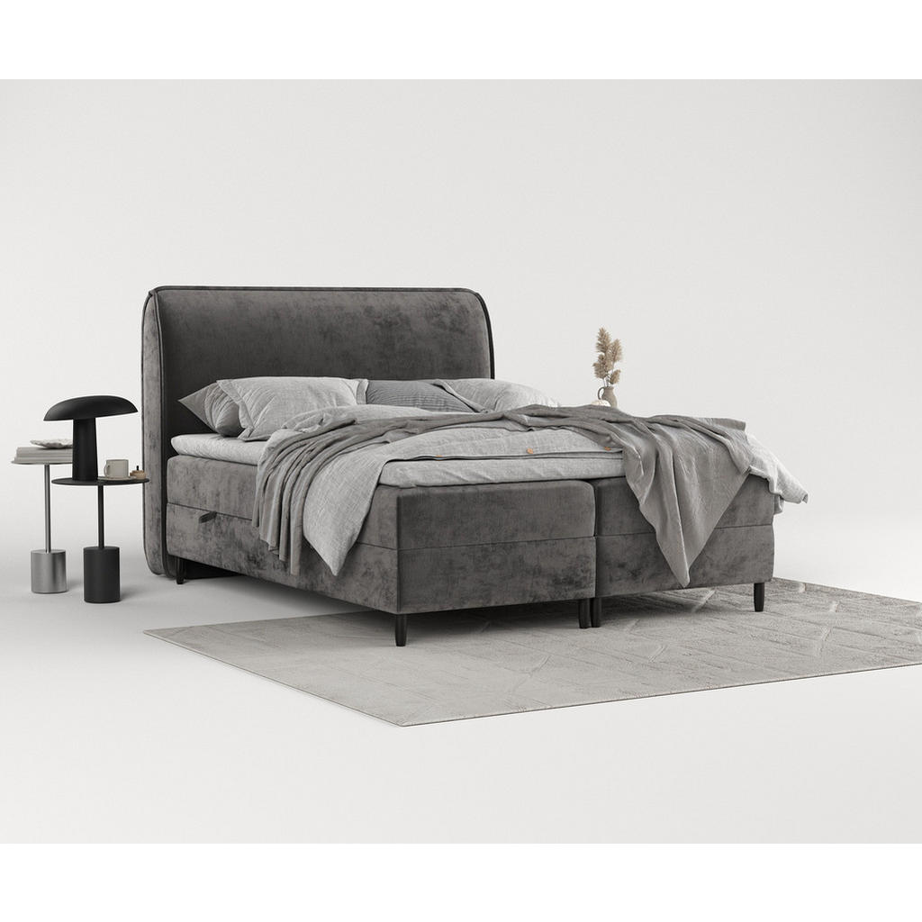 Thumbnail - Maison de Reve Boxbett, Dunkelgrau, Textil, Buche, Kiefer, H3, Höhe ca. 19 cm, 180x200 cm, Oeko-Tex® Standard 100, FSC 1...