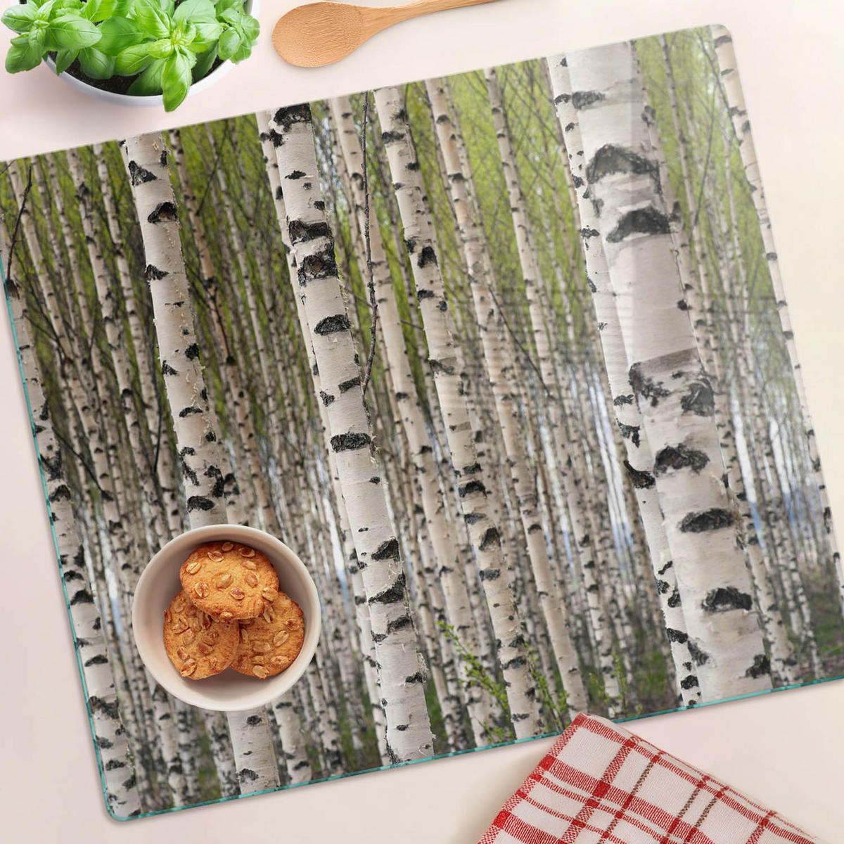 GLASPLATTE 60x52 cm Birkenwald - Weiß, Glas (60/0.4/52cm) - TULUP
