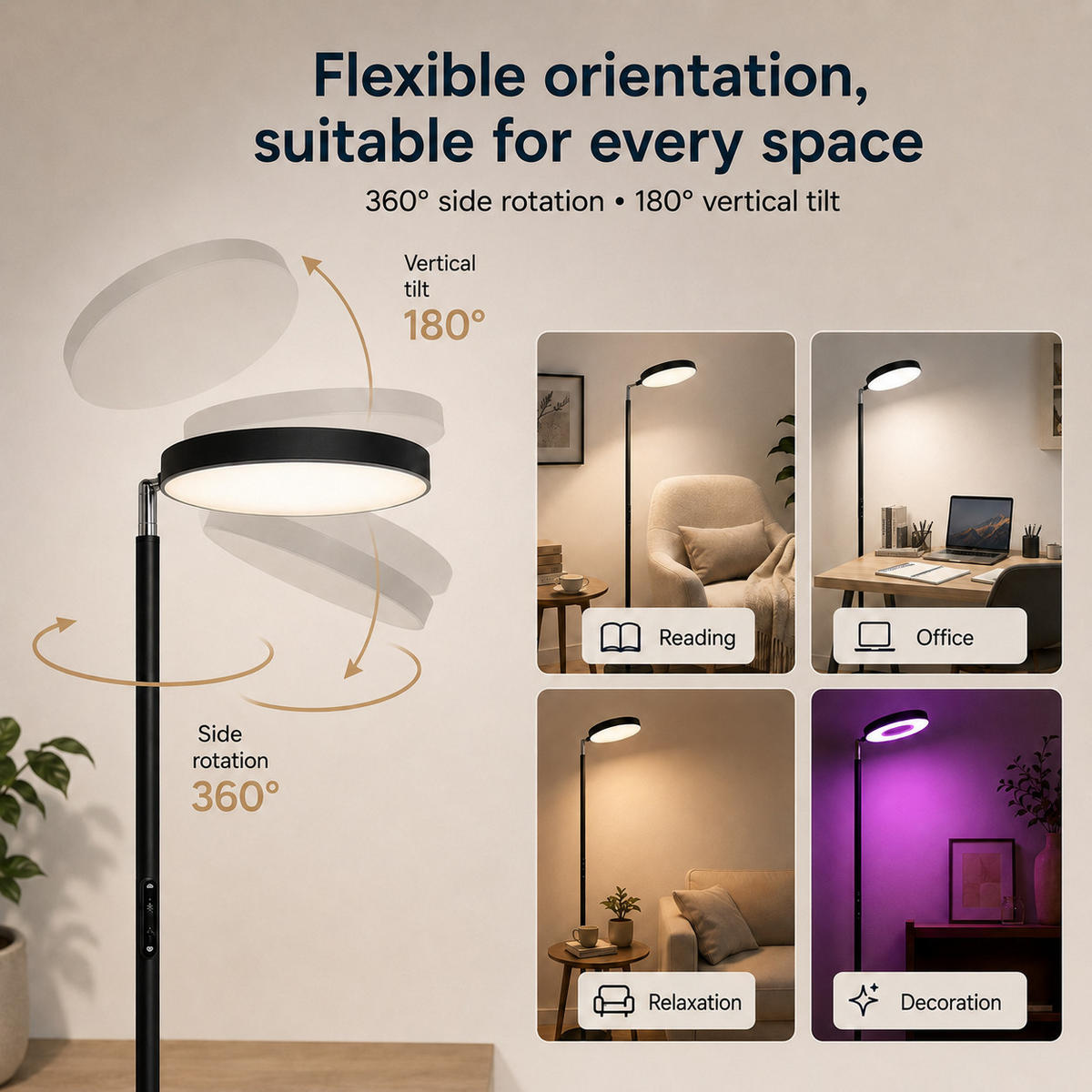 FLURLEUCHTE FL1081 RGB CCT LED 24W mit Fernbedienung - Brombeere, Metall (25/25/180cm) - LOVHAUS