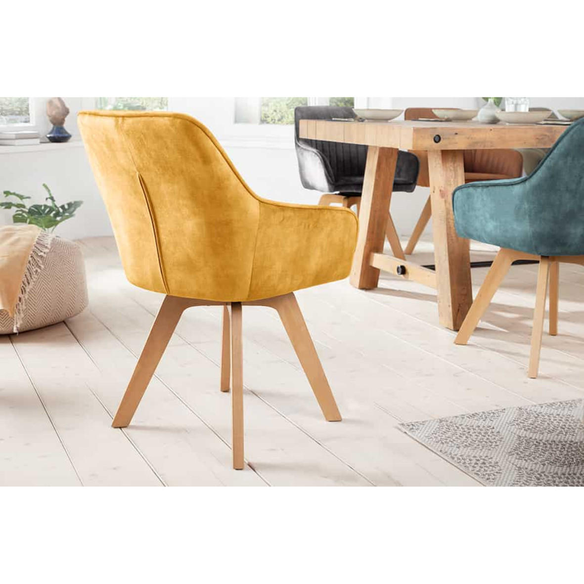ARMLEHNSTUHL LIVORNO Samt Senfgelb - Gelb/Braun, Holz/Textil (62/84/62cm) - riess-ambiente