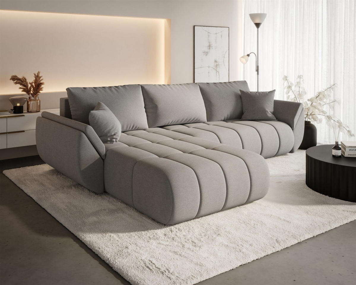 ECKSOFA Misato In Wind - Hellgrau, Holzwerkstoff/Textil (175/280cm) - Fun Möbel