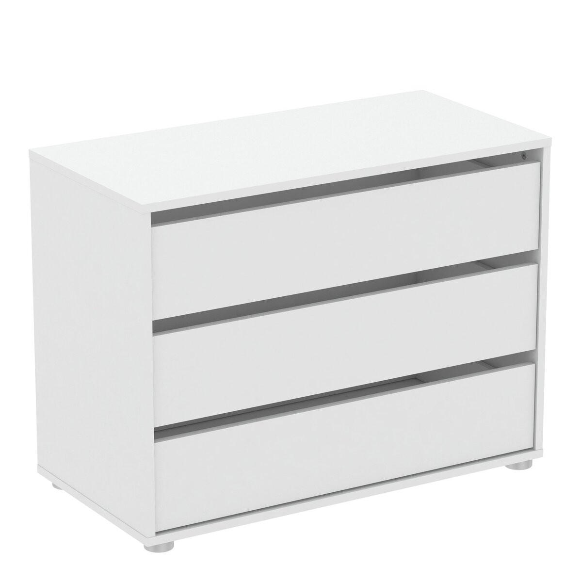 KOMMODE 3 Schubladen Weiß L80cm - Blokty - Weiß, Holzwerkstoff (39.6/58.1/79.6cm) - Calicosy