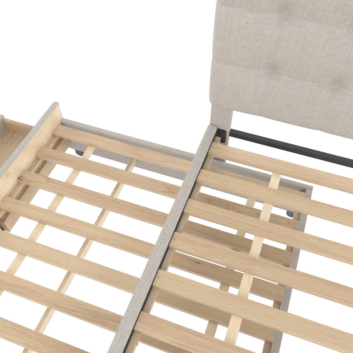 POLSTERBETT aus Leinen 140x200 cm Beige mit Ausziehbett, 3 Schubladen und verstellbarem Kopfteil - Beige, Textil (140/200cm) - IVMEU