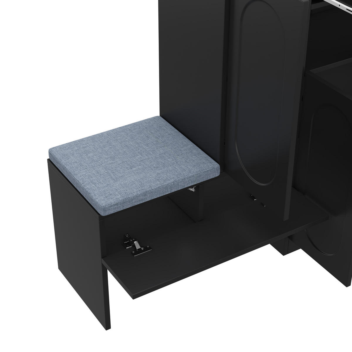 SCHUHSCHRANK 2-in-1 mit Sitzbank Schwarz 130x35x110cm - Schwarz, Holzwerkstoff (35/110/130cm) - FLIEKS