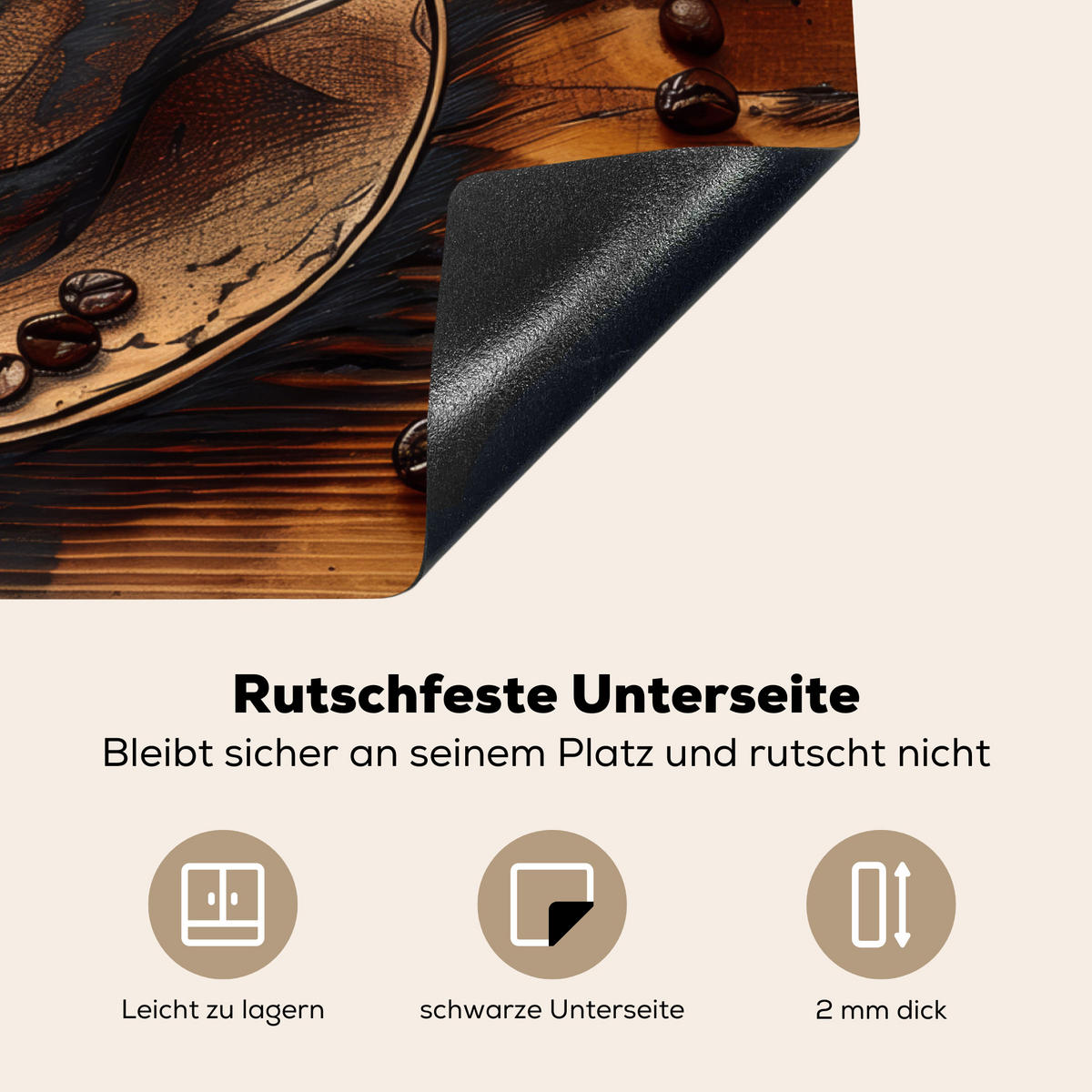 HERDABDECKPLATTE Kaffee - Vintage - Braun - Tasse - Holz Herdabdeckung Induktionsfeld 75x52 cm - Cappuccino, Kunststoff (75/52/0.2cm) - MuchoWow