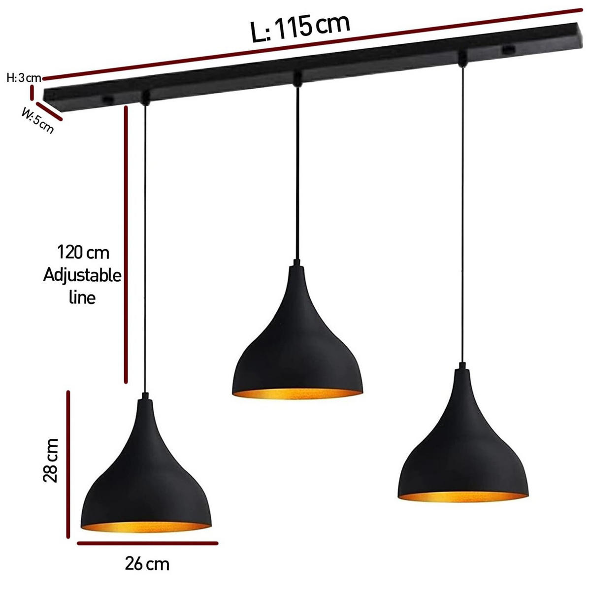 PENDELLEUCHTE Adash 26/28 cm - Goldfarben/Schwarz, Metall (26/28cm) - Bamyum