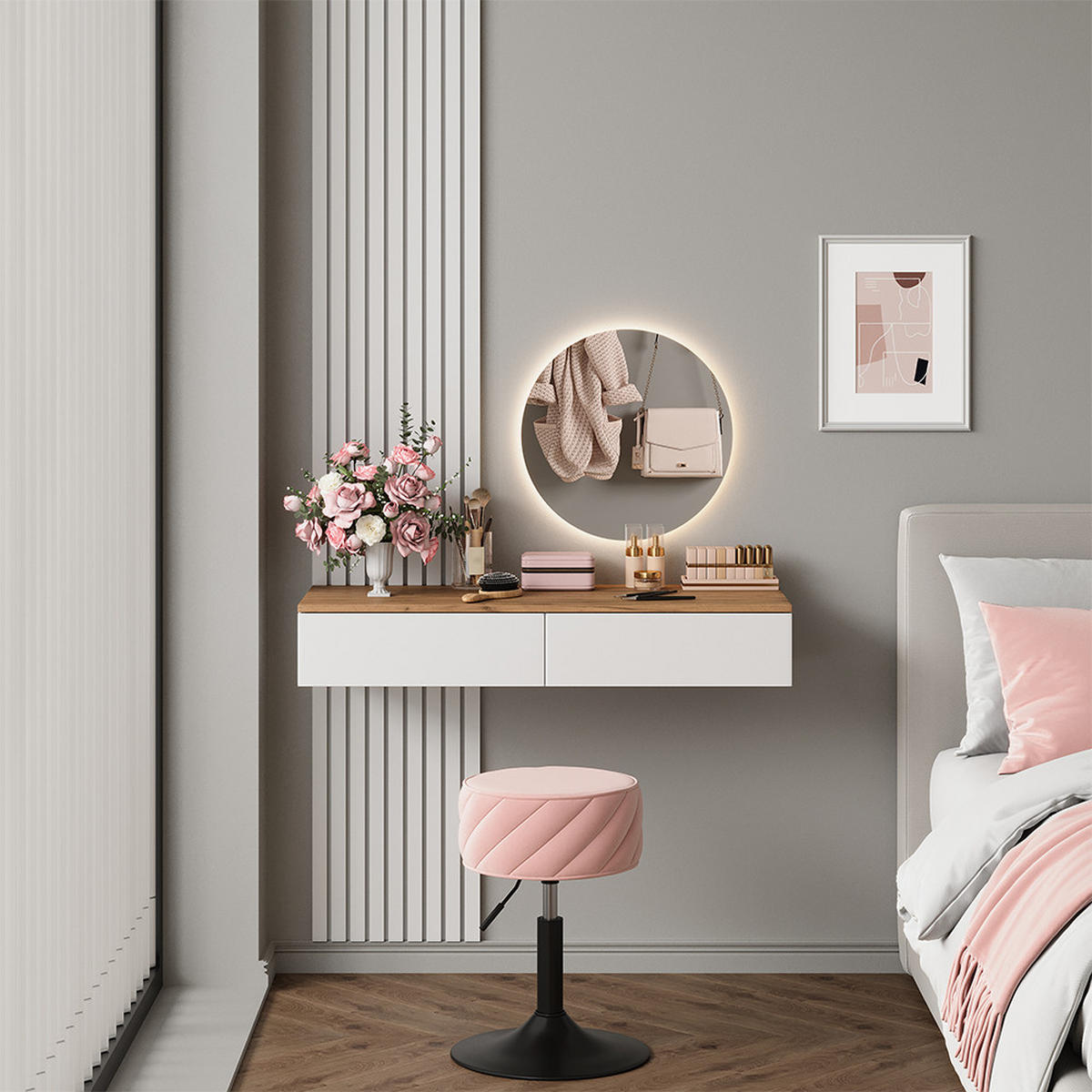 TOALETNÝ STOLÍK Melina Biela/dubová - biela, kompozitné drevo (100/205/40cm) - Vicco