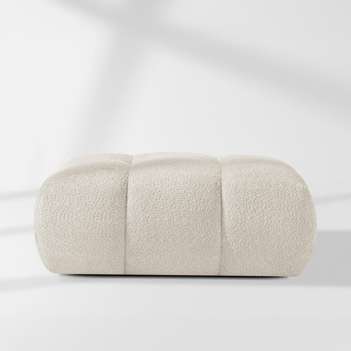 POUF LIRA, Weiß, Bouclé - Weiß, Holz/Holzwerkstoff (96/43/50cm) - KONSIMO®