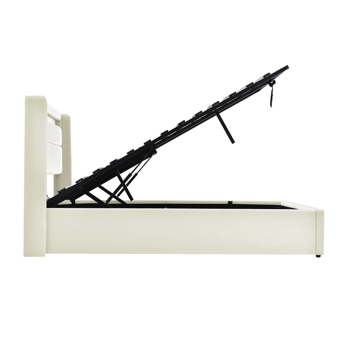 POLSTERBETT 160/200 cm mit LED-Beleuchtung, hydraulischem Bettkasten und PU-Bezug, Weiß - Weiß, Kunststoff (160/200cm) - Redom