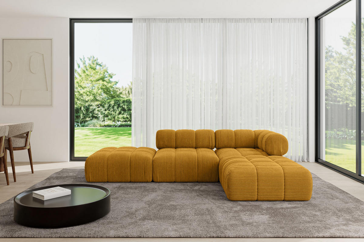 ECKSOFA modulares Sofa Kerru-L1 - 285x190x70 cm Senfgelb Cord - Currygelb, Holzwerkstoff/Textil (285/190cm) - ALTDECOR