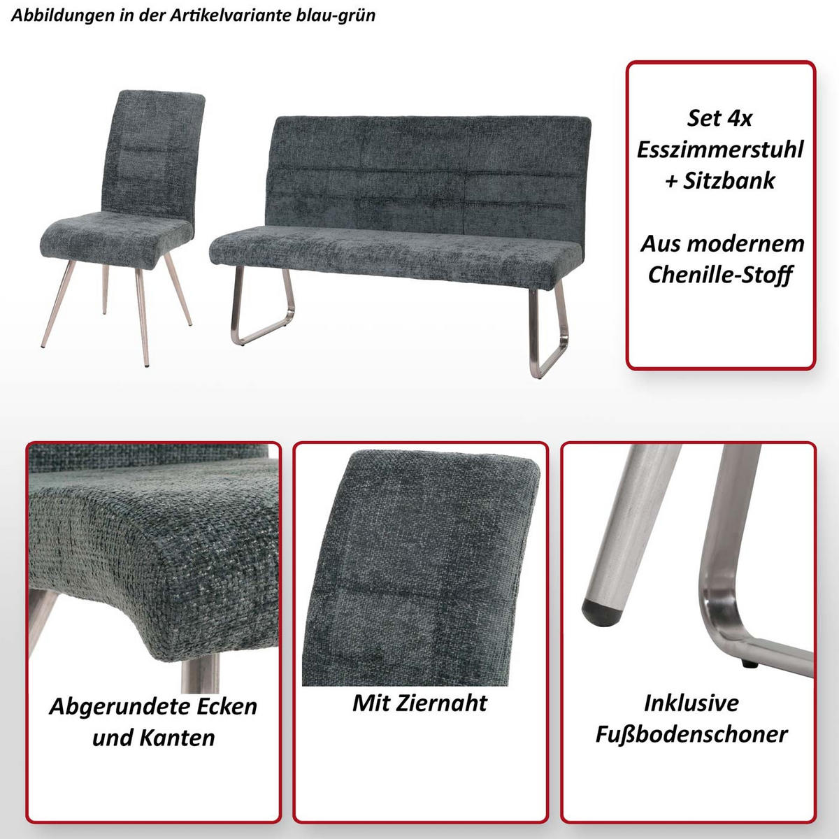 ESSZIMMER-SET Blau 5er-Set - Blau, Textil (160/100/65cm) - MCW