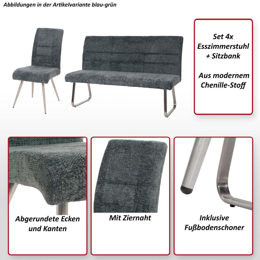 Thumbnail - MCW Esszimmer-Set, Blau, Textil, 160x100x65 cm, Esszimmer, Bänke, Tisch- & Eckbankgruppen