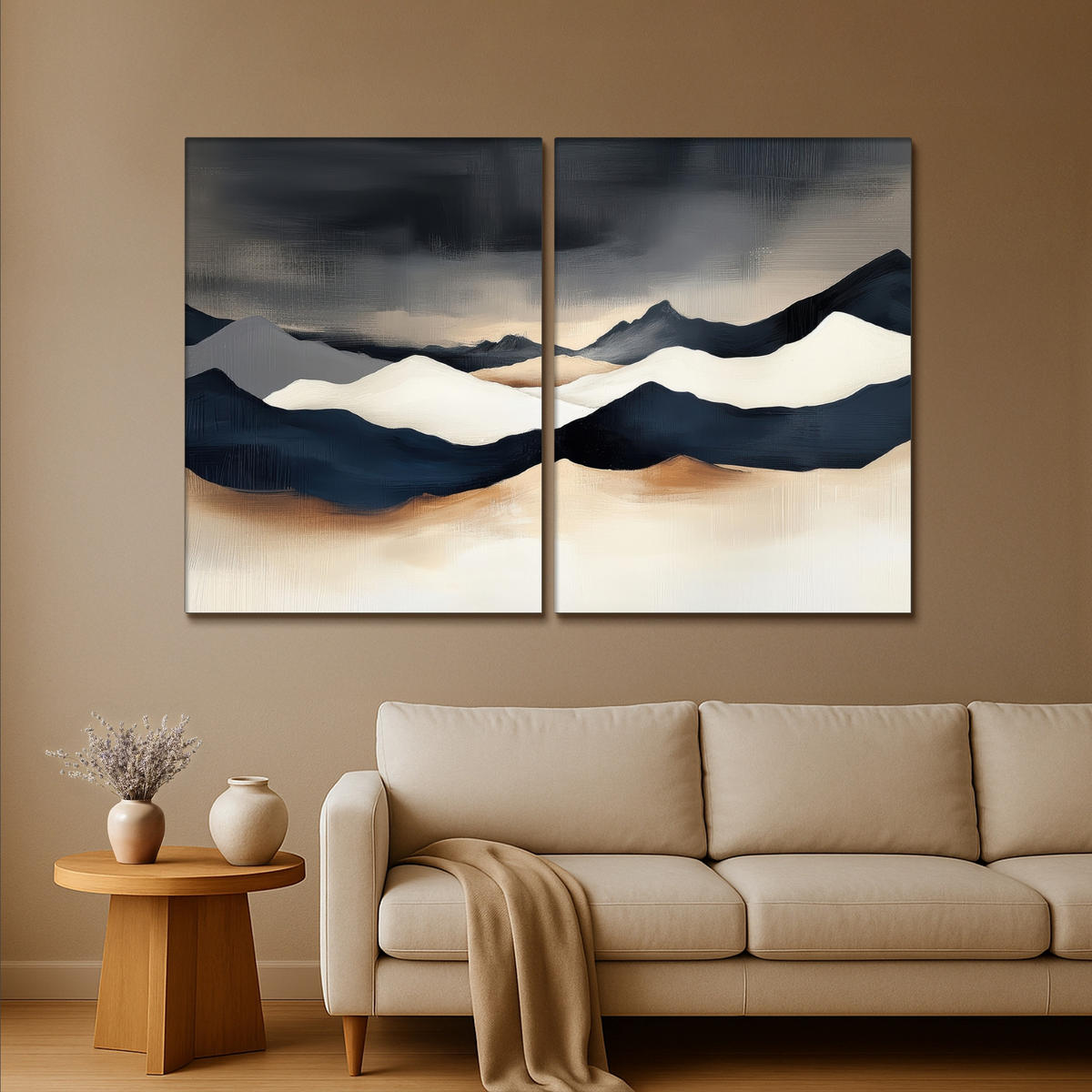 LEINWANDBILD 2er Set Landschaft - Abstrakt - Modern 180x120 cm - Dunkelblau, Textil (180/120cm) - MuchoWow