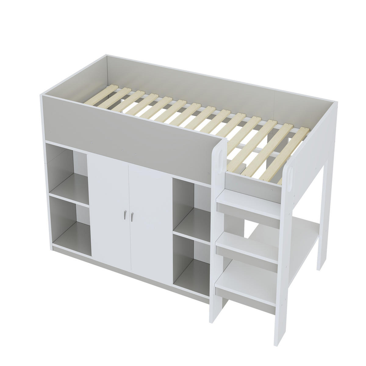 HOCHBETT mit Schrank und Regalen 90x200 cm Grau/Weiß - Grau, Holzwerkstoff (90/200cm) - Beauniv