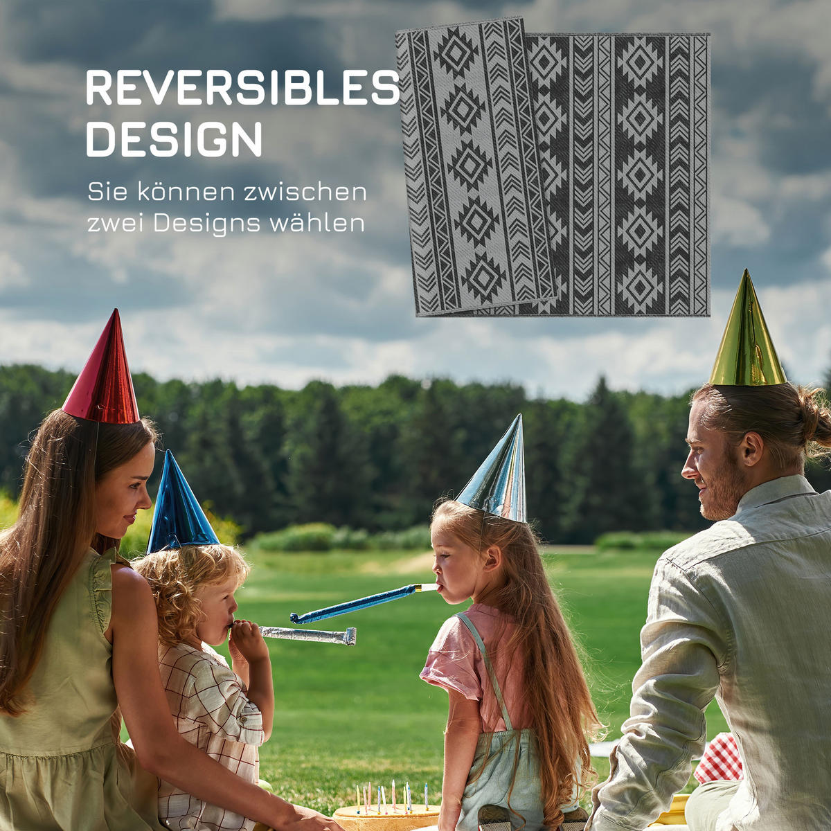 OUTDOORTEPPICH, 310g/m² PP, Schwarz+Grau - Schwarz/Grau, Kunststoff (274/182cm) - Outsunny