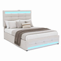 POLSTERBETT mit LED und USB 90x200 cm Beige - Beige, Metall (90/200cm) - Meubliv
