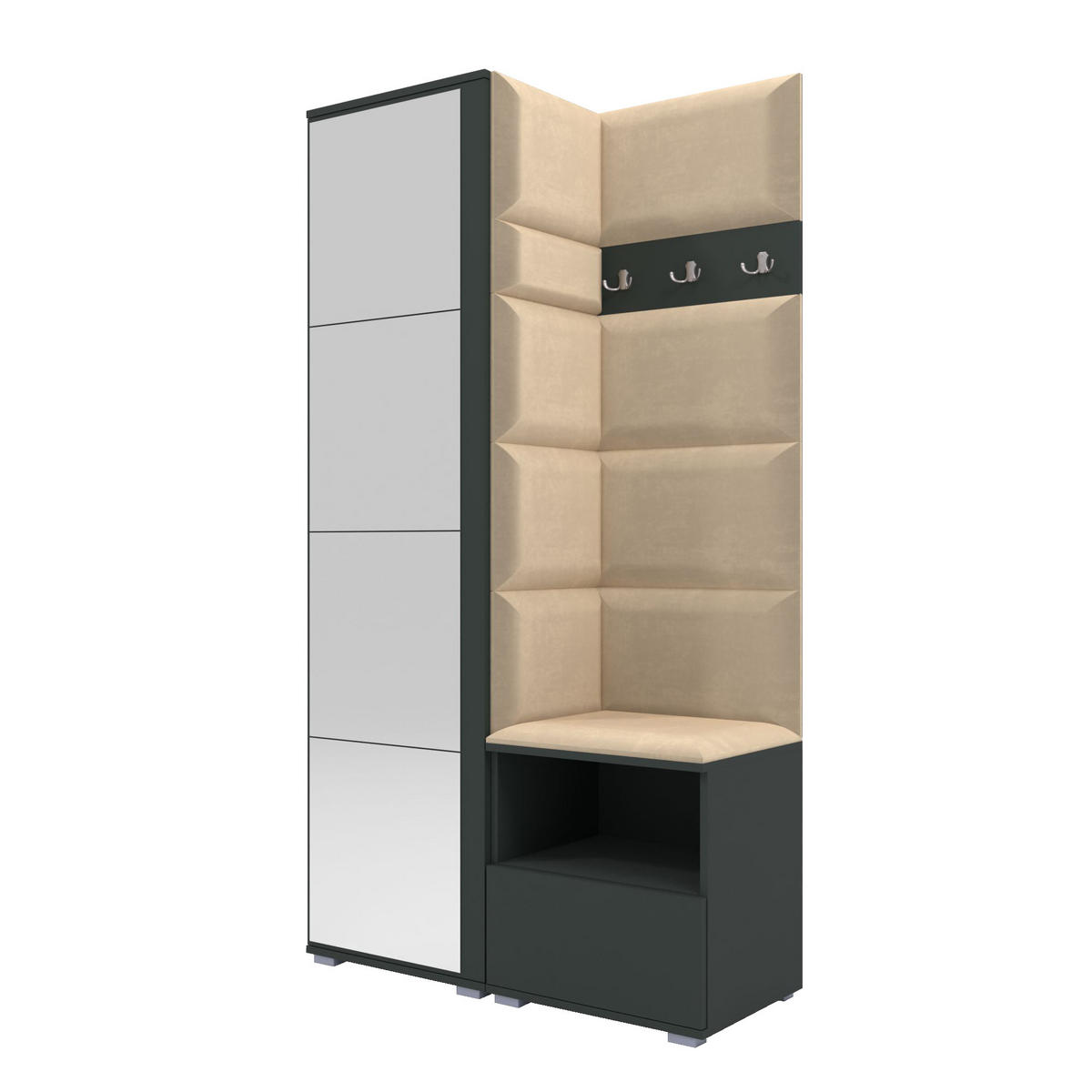 GARDEROBEN-SET Nela I mit Spiegel 100/187/40 - Beige/Silberfarben, Holzwerkstoff/Kunststoff (100/187/40cm)