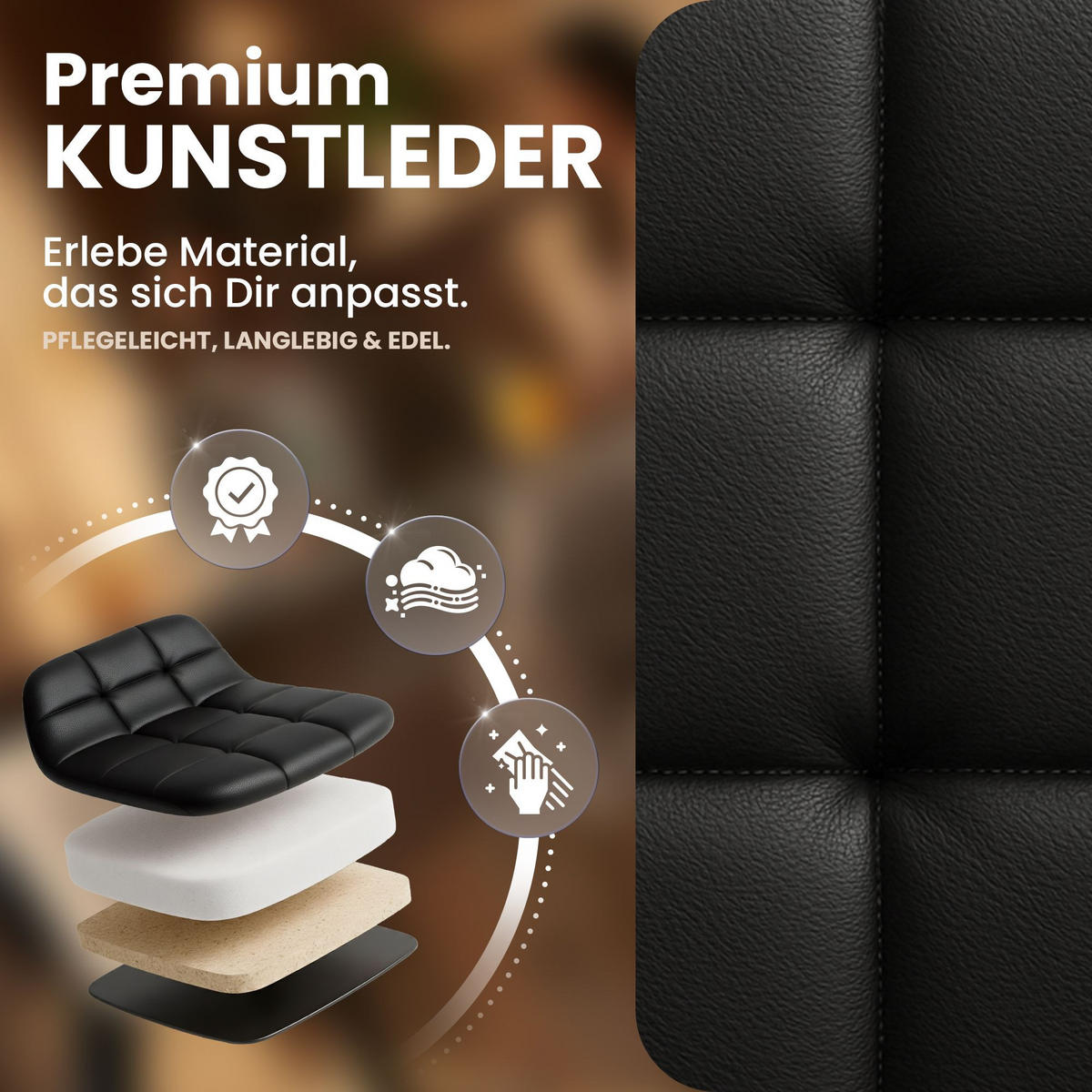 BARHOCKER Lederlook Schwarz - Schwarz, Textil/Metall (44/108/50cm) - CLP