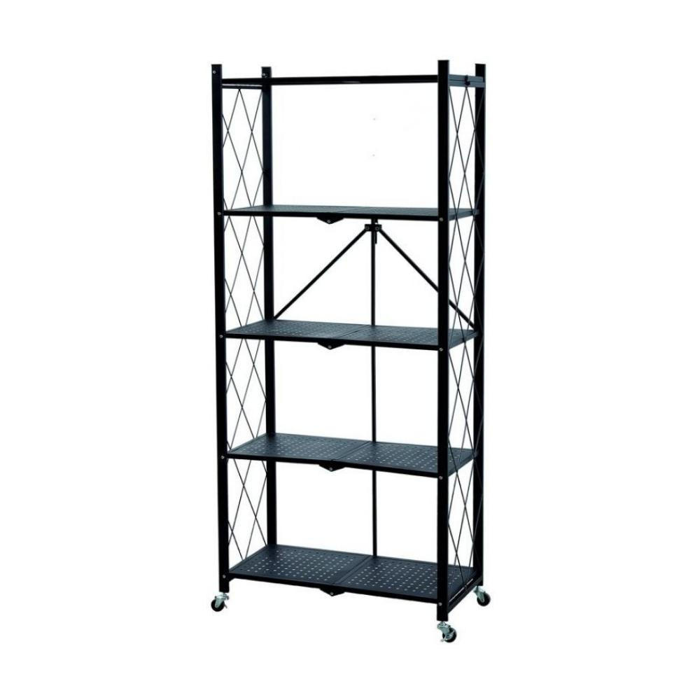 KLAPPREGAL auf Rollen 5 Fachböden Belastbarkeit 250kg 167x72x34 cm Schwarz - Schwarz, Metall (72/167/34cm) - PROREGAL