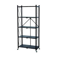 KLAPPREGAL auf Rollen 5 Fachböden Belastbarkeit 250kg 167x72x34 cm Schwarz - Schwarz, Metall (72/167/34cm) - PROREGAL