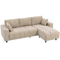 ECKSOFA, 3 Sitzer Couch in L-Form mit umkehrbarer Chaiselongue, Kissen, Beige - Beige/Schwarz, Kunststoff/Textil (156/242cm) - HOMCOM