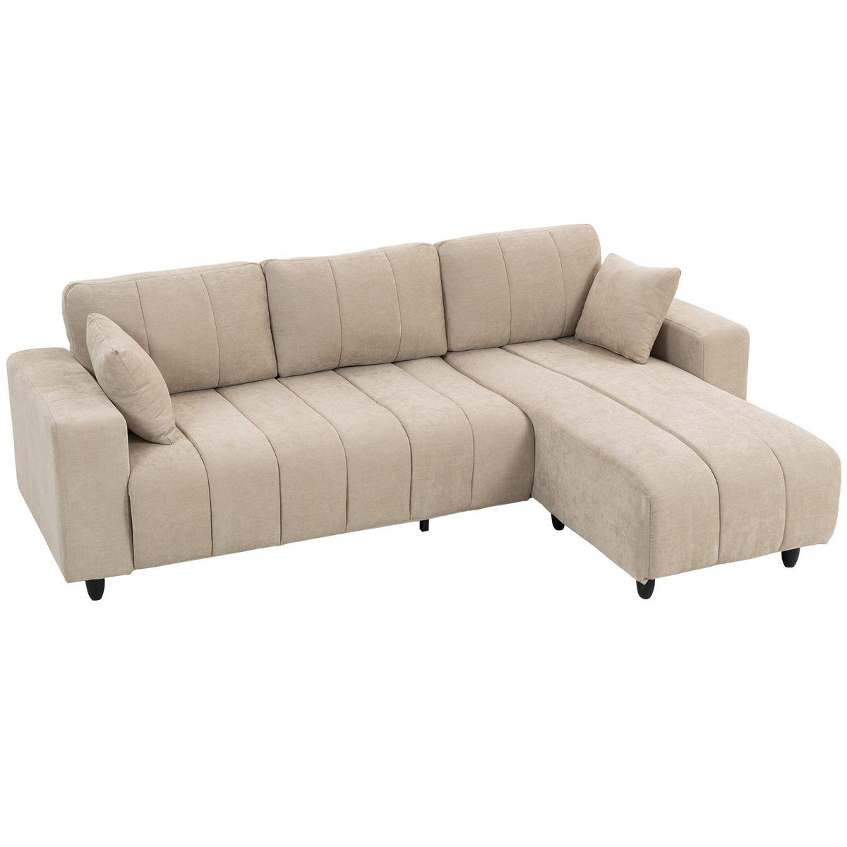 ECKSOFA, 3 Sitzer Couch in L-Form mit umkehrbarer Chaiselongue, Kissen, Beige - Beige/Schwarz, Kunststoff/Textil (156/242cm) - HOMCOM