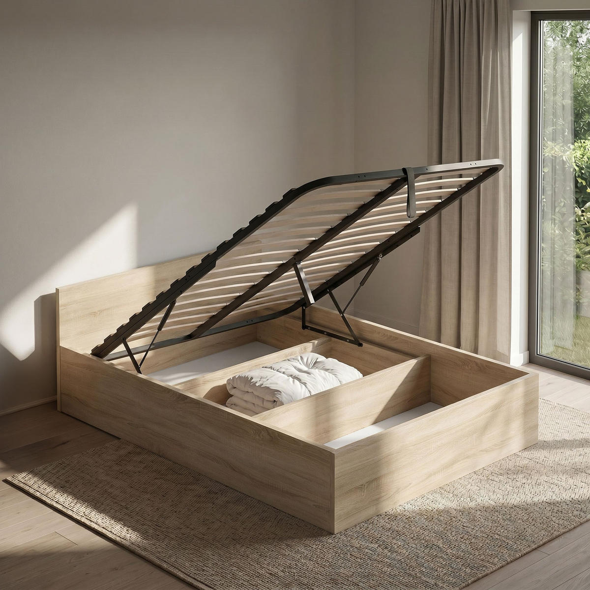 BETT mit Bettkasten 120x200 cm Metalllattenrost Sonoma Eiche - Sonoma Eiche, Holzwerkstoff (120/200cm) - Akord