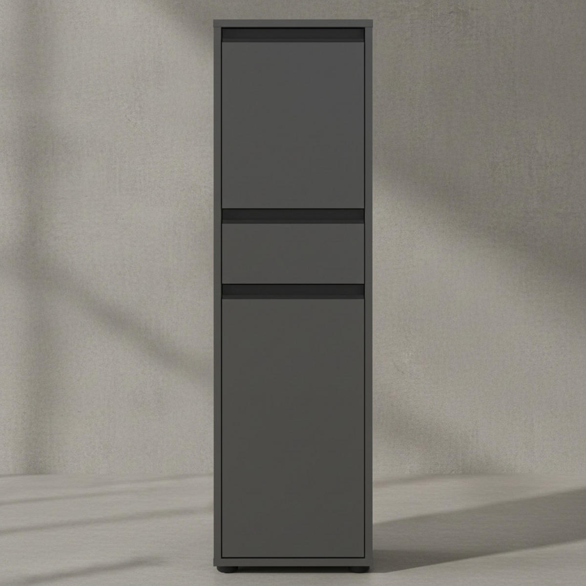 BADSCHRANK schmal HAMBURG Soft-Close, 33x121x34 cm | Graphit - Schwarz, Holzwerkstoff (33/121/34cm) - KADIMA DESIGN
