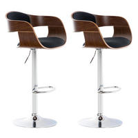 BARHOCKER 2er Set Stoff walnuss/schwarz - Chromfarben/Walnussfarben, Textil/Metall (50/88/48cm) - CLP