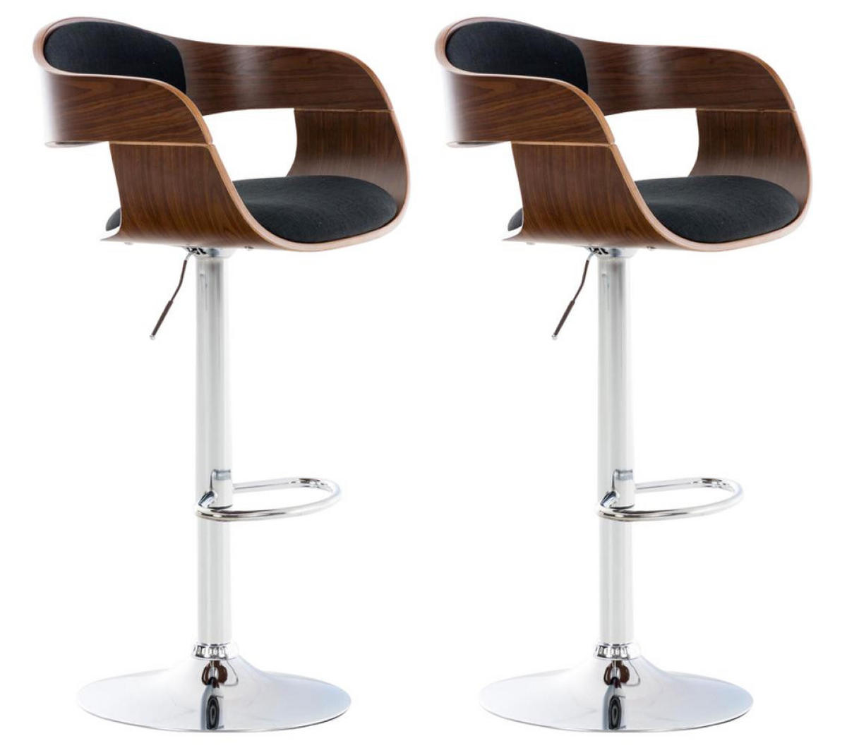 BARHOCKER 2er Set Stoff walnuss/schwarz - Chromfarben/Walnussfarben, Textil/Metall (50/88/48cm) - CLP
