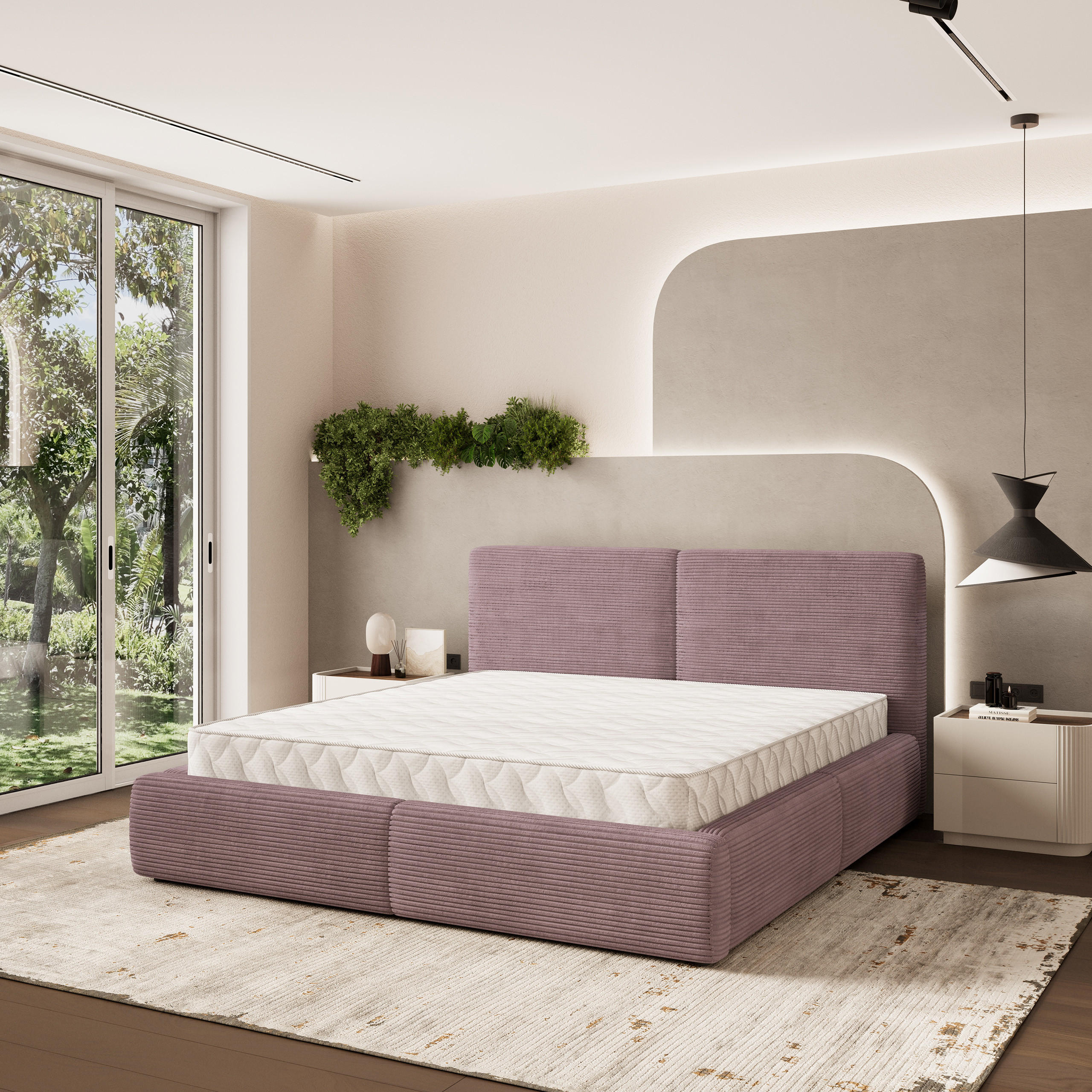 POLSTERBETT FELURO 140x200 cm mit Bettkästen - Lila - Lila, Holz (140/200cm) - MASSENO