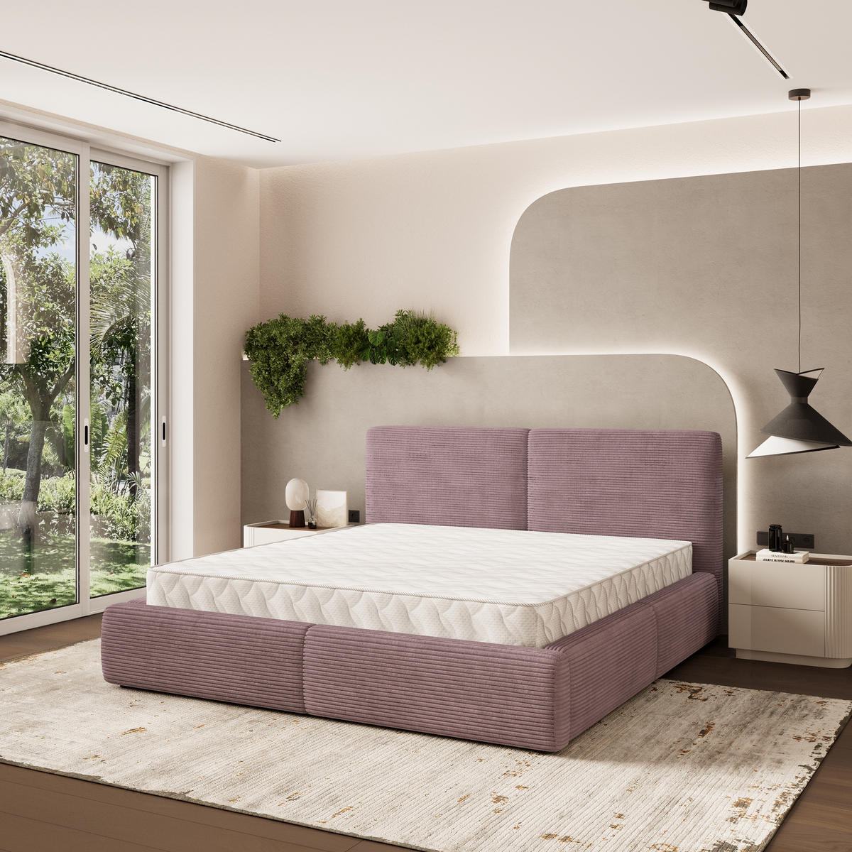 POLSTERBETT FELURO 160x200 cm mit Bettkästen - Lila - Lila, Holz (160/200cm) - MASSENO