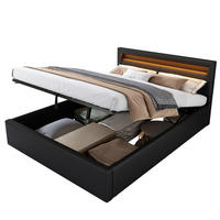 POLSTERBETT 140x190 LED Lattenrost Stauraum Schwarz - Schwarz, Leder - FLIEKS