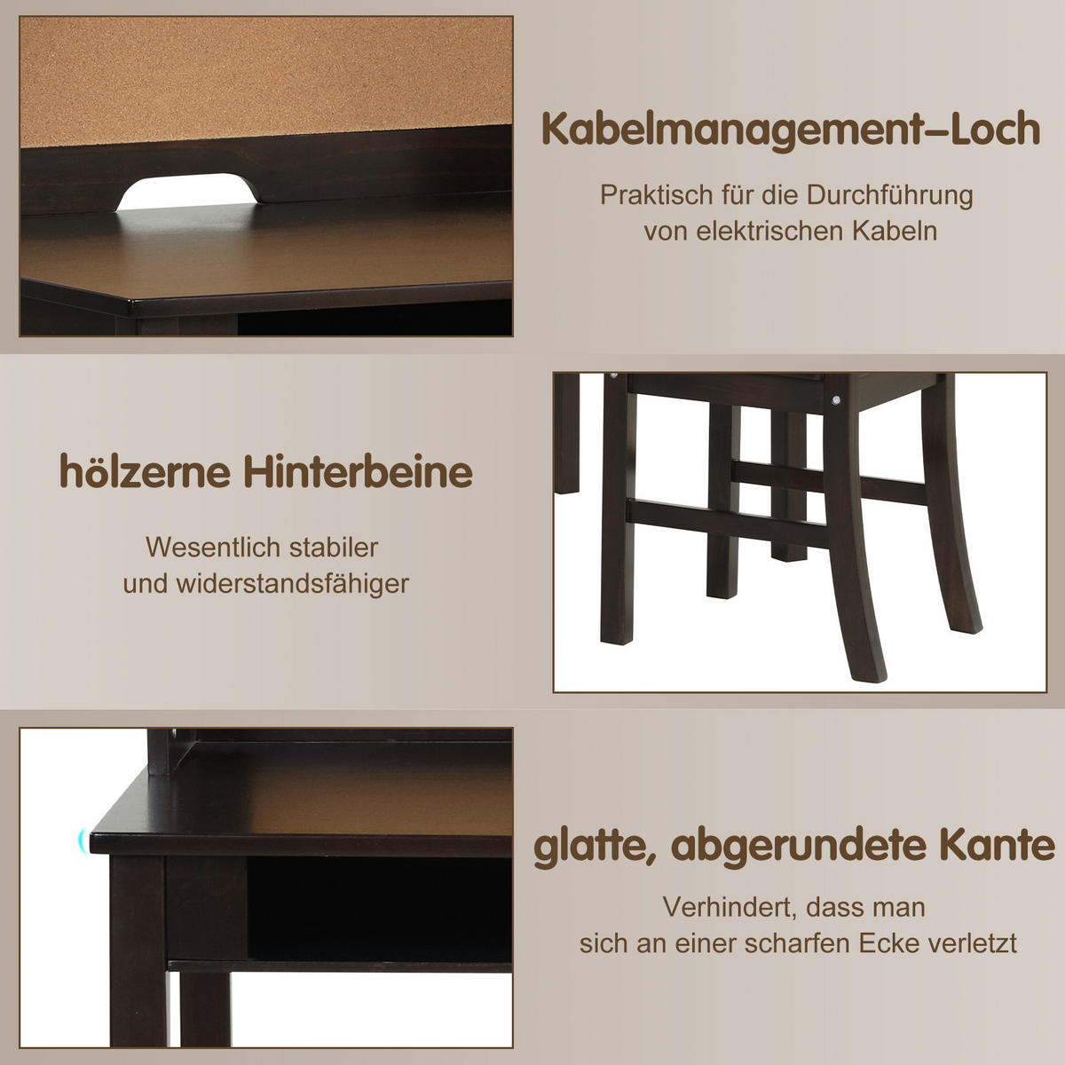 KINDERSCHREIBTISCH mit Hängeplatte braun(2-tlg) - Braun, Holzwerkstoff (111.5/110.7/60.5cm) - COSTWAY