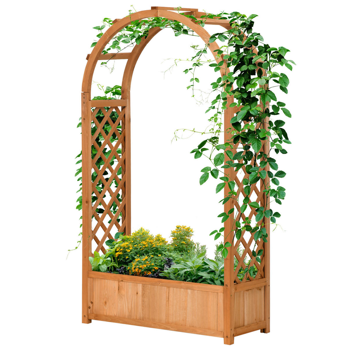 HOCHBEET DE-12124 mit Rankgitter 83/36/152 cm mit Lattenboden Natur - Braun, Holz (83/152/36cm) - ComfortXL